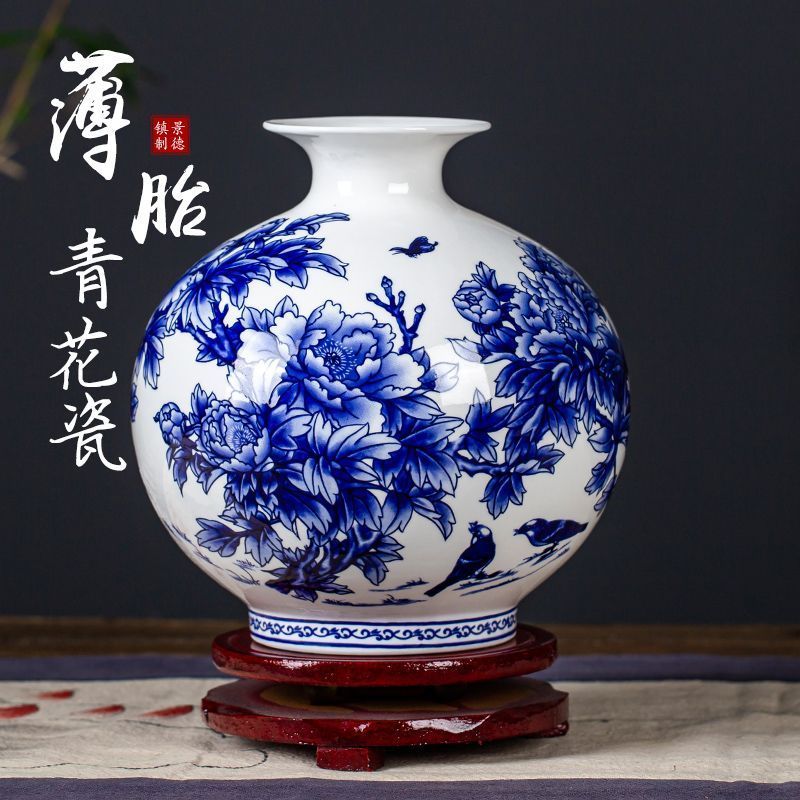 jingdezhen ceramic retro clearance flower arrangement blue and white porcelain high-end vase flower porcelain ware ru ware vase ceramic vase