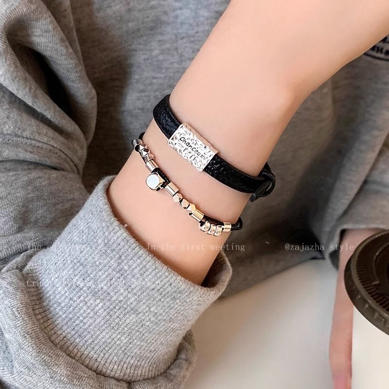 irregular gravel leather strap bracelet female ins niche high sense design carrying strap student girlfriends‘ gift bracelet