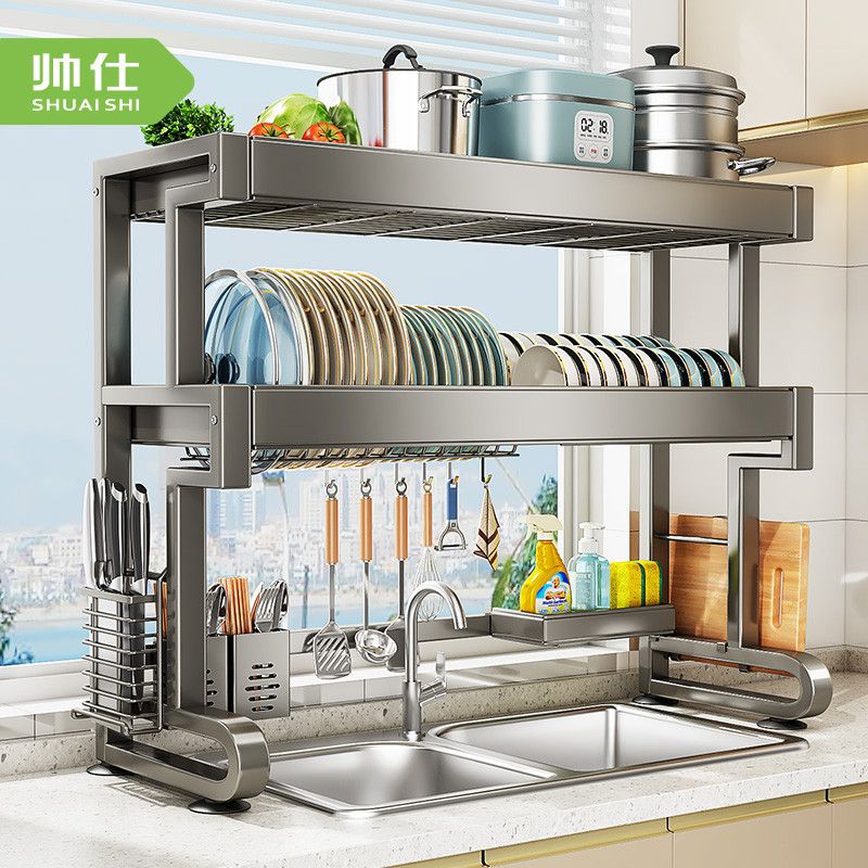 shuaishi kitchen sink storage shelf bold adjustable dishwashing sink countertop kitchenware bowls and plates storage drain rack