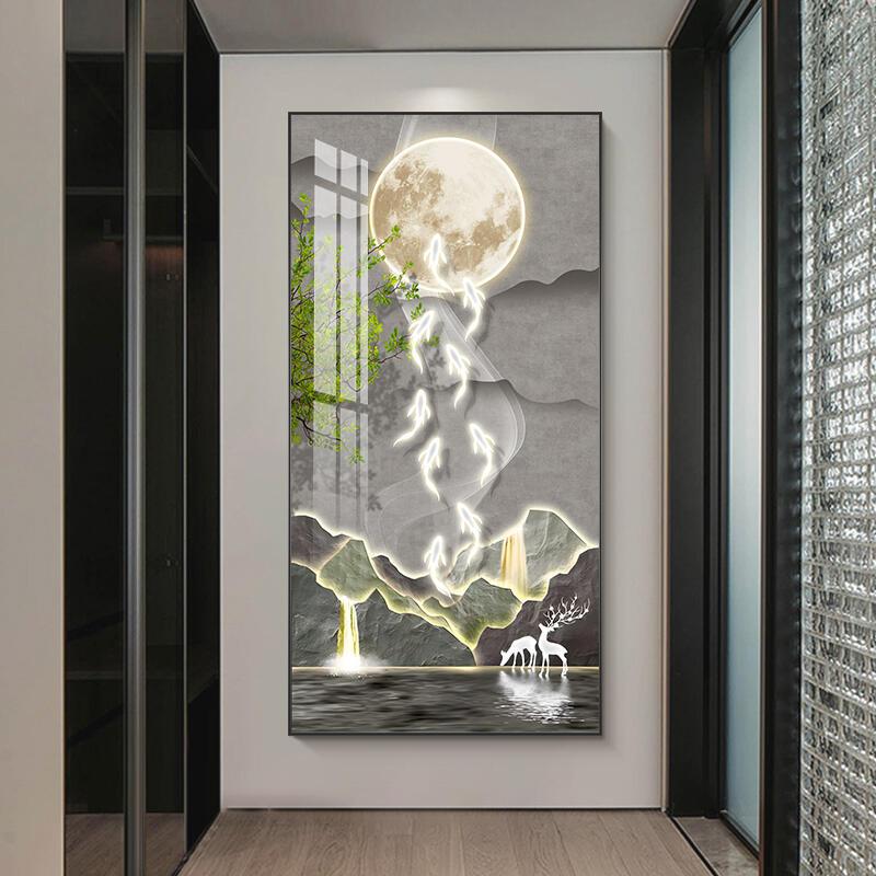 household entrance painting atmospheric modern light luxury corridor end mural nine fish pattern landscape high-end aisle hanging painting