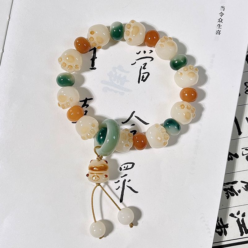 kitten cat‘s paw bodhi bracelet genuine hand toy white jade bodhi handheld crafts pliable temperament charcoal burning girl buddha beads