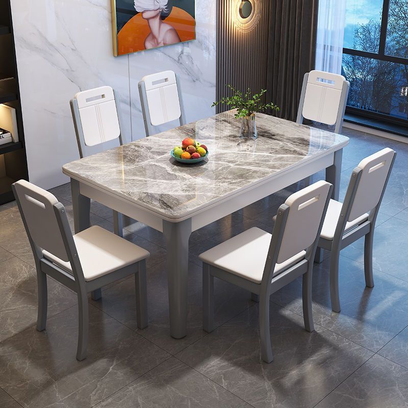 italian bright stone plate dining tables and chairs set modern rectangular small apartment dining table solid wood western-style dining table household