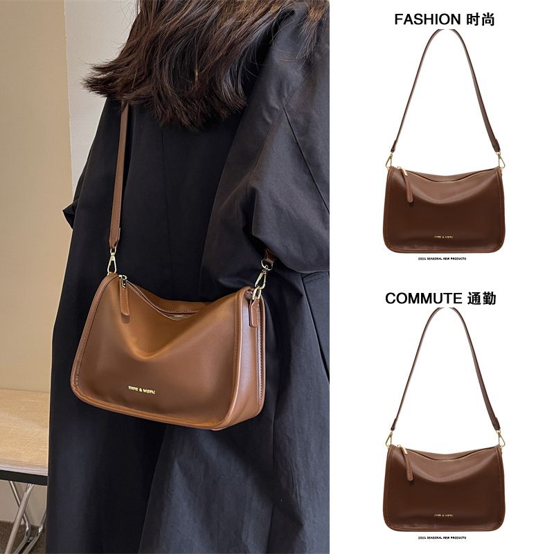 autumn and winter brown retro one-shoulder underarm bag female 2024 new crossbody soft leather pillow bag high-grade sense niche