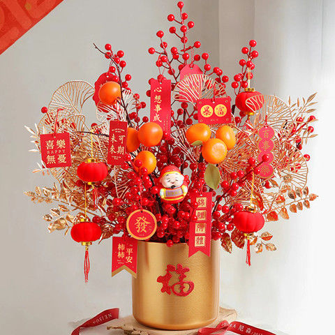 new year spring festival chinese hawthorn fortune fruit fake/artificial flower decoration housewarming happiness decoration decoration blessing bucket moving gift