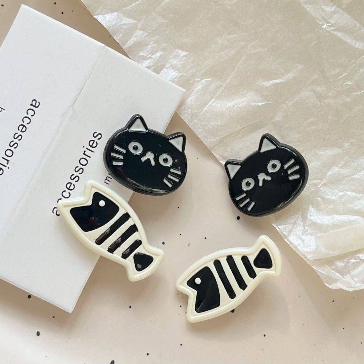 black and white kitten fish little clip niche girl bang clip super cute ins style side hairpin cartoon headwear female