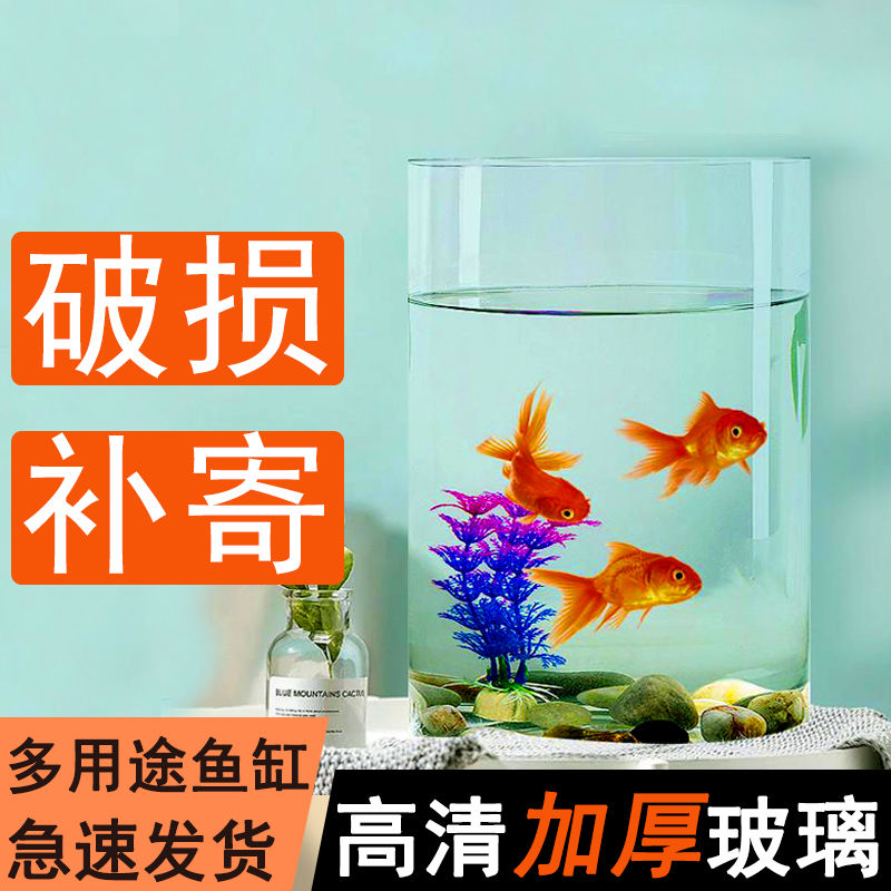 straight glass aquarium fish tank small round cylinder transparent and creative fish globe home living room office landscape