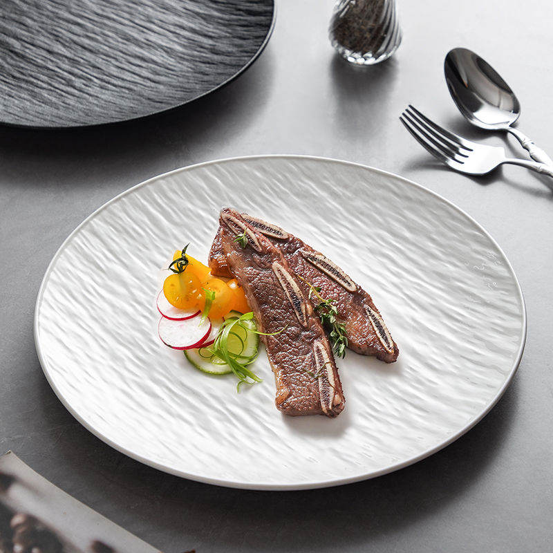 western cuisine steak plate household dinner plate italian pasta dish japanese style plate ceramic flat plate creative disc personalized advanced tableware