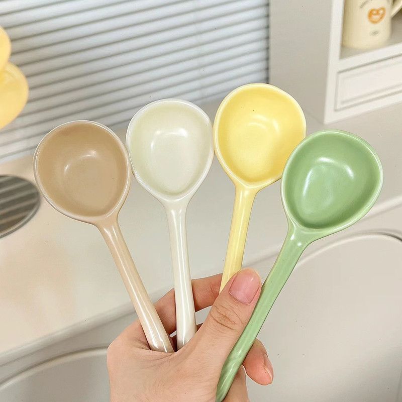 korean ins good-looking dessert long handle ceramic spoon household eating cute soup spoon small spoon spoon