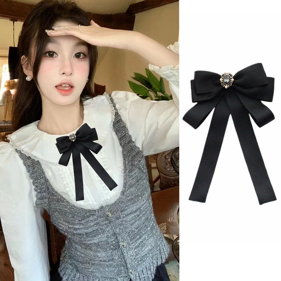 bow tie female classic style bow black french style temperament versatile college fashion ribbon retro pin female bow tie