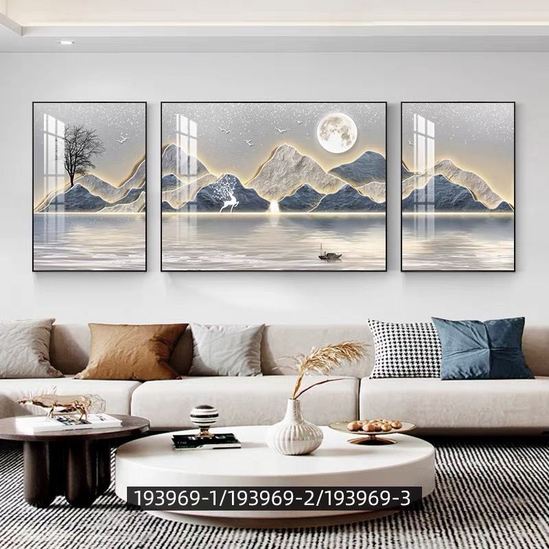 modern new style light luxury living room triptych simple atmospheric sofa background wall mural and decorative painting landscape painting hanging painting