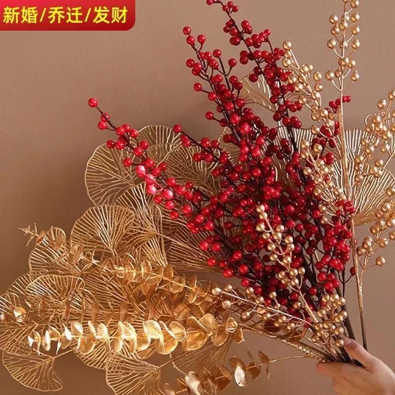 dried flower chinese hawthorn fortune fruit lovesickness red bean artificial flower bouquet eucalyptus ginkgo leaf living room floor decoration