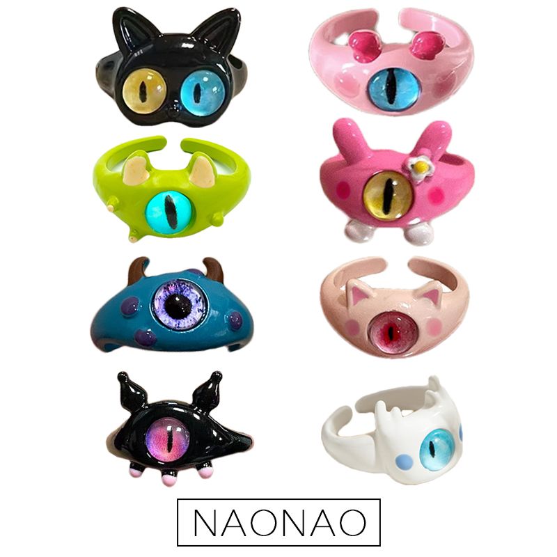 naonao cute funny black  monster ring female ins special-interest design open ring childlike ring