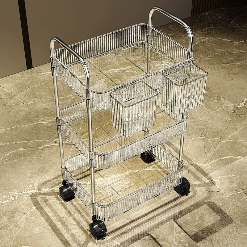 transparent acrylic trolley rack bedside snack bedroom floor mobile multi-layer cosmetics storage rack