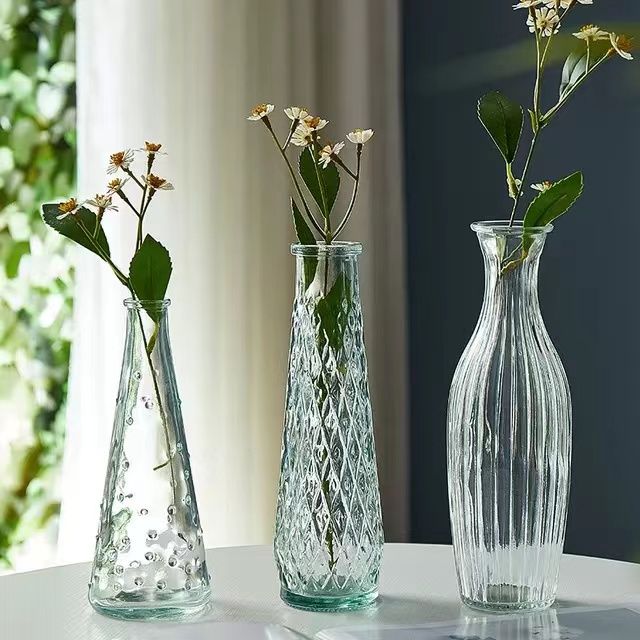 retro small vase internet celebrity simple mini vase slender narrow mouth transparent glass hydroponic flower arrangement living room decoration