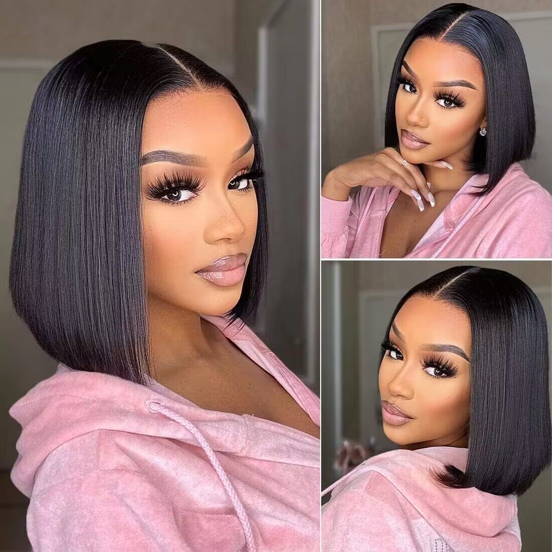 12a bone straight bob wig with 4x4 closure lace human hair