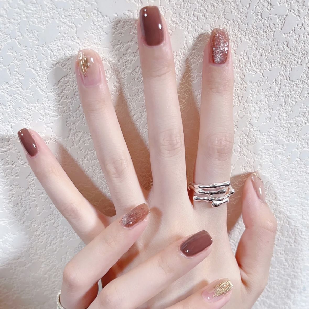 handmade wear armor autumn and winter gentle white nude color jump color caramel temperament advanced nail beauty uv nail sticker