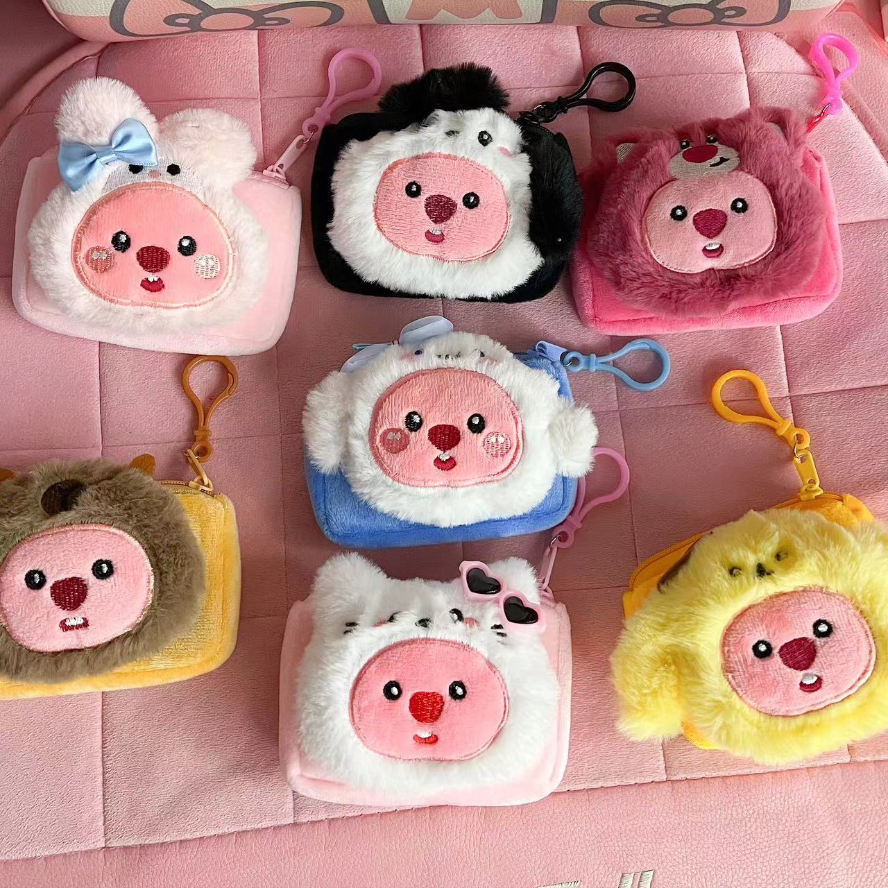 cute crossdressing little beaver ruby coin purse cartoon plush rabbit ears loopy doll doll earphone bag