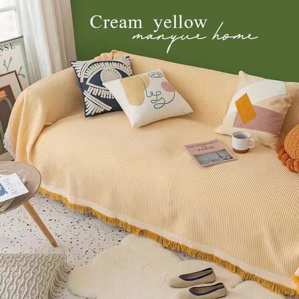 manyue ins style cream yellow sofa towel solid color sofa cover cloth full covered universal cover towel all-inclusive sofa cover