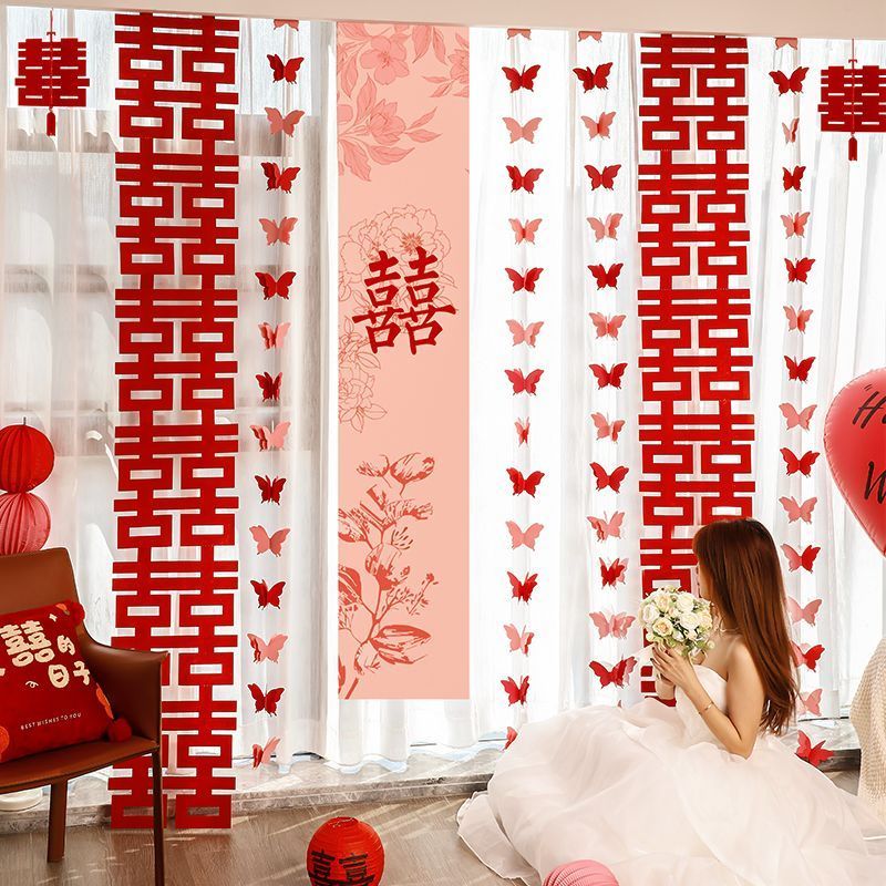 wedding room layout suit long xi-shaped curtain butterfly decoration wedding stickers hanging decoration new wedding women‘s bedroom wedding