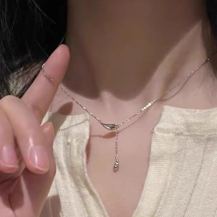 925 silver water drop simple tassel necklace for women ins cold high-end design fashionable non-fading niche clavicle lucky