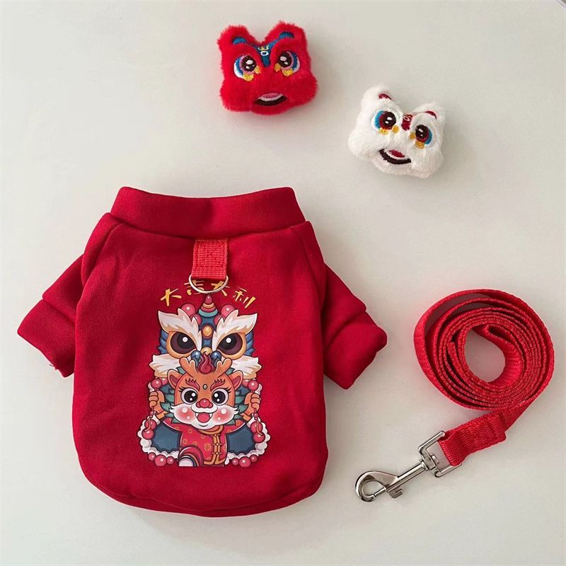 pet new year festive dog clothes traction two-leg sweater spring and autumn winter teddy bear dog cat clothes