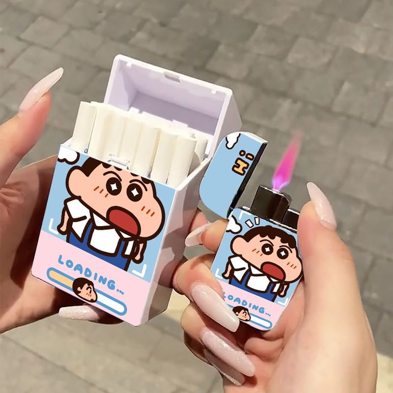 crayon xiaoxin cute lighter cigarette case pink flame flip portable internet celebrity same style 20 pcs for boyfriend fashion