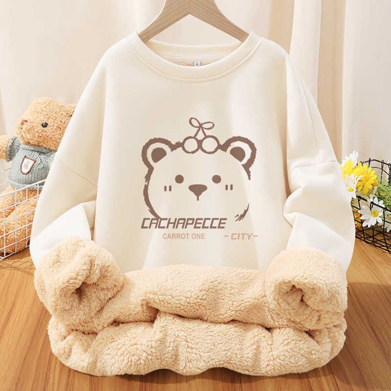 milk apricot lambswool round neck sweater for women 2024 new popular winter fleece-lined super thick coat warm breathable