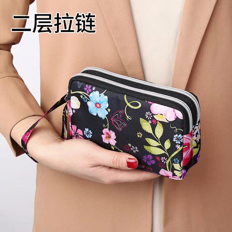 2024 new multi-layer clutch wallet three-layer zip canvas coin purse ladies phone bag small bag for selling vegetables