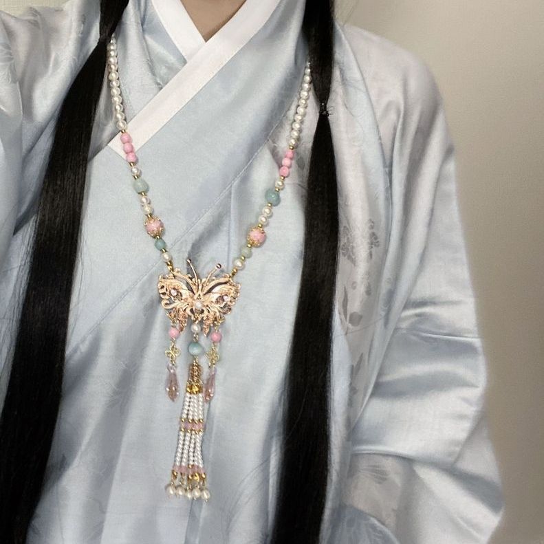 ruhe handmade ming natural stone long-shaped tassel collar necklace of precious stones beiyun han chinese clothing accessories pearl ancient style