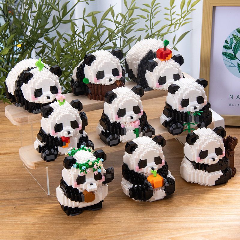 small particles micro assembled building block toys giant panda flower flowering and fruiting lai menglan boys and girls children puzzle jigsaw gift