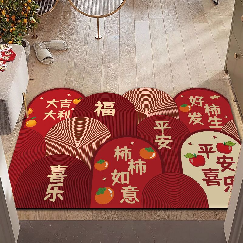 new dragon year door mat red festive hallway entrance floor mat household stain-resistant safe trip absorbent floor mat