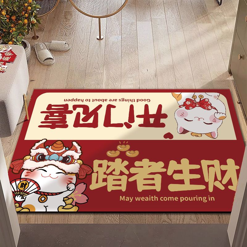 new dragon year door mat red festive hallway entrance floor mat household stain-resistant safe trip absorbent floor mat