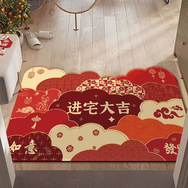 new dragon year door mat red festive hallway entrance floor mat household stain-resistant safe trip absorbent floor mat