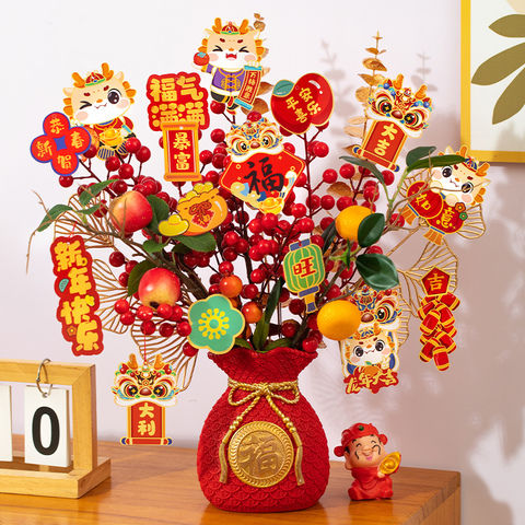 2025 chinese new year decoration chinese hawthorn fortune fruit fake/artificial flower decoration snake year blessing bucket festive new year atmosphere decoration