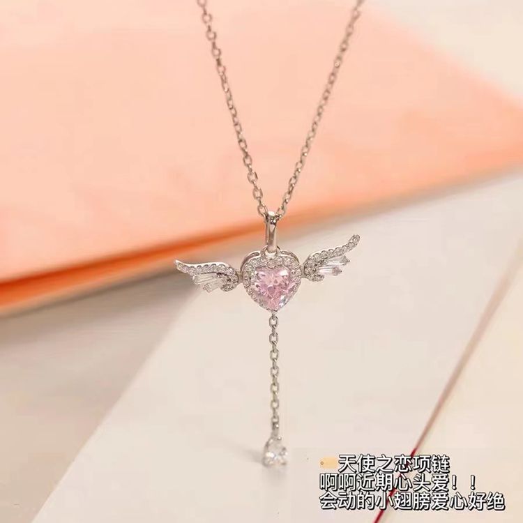 925 sterling silver heart of angel necklace wings moving special-interest design student girlfriends clavicle chain new for girlfriend