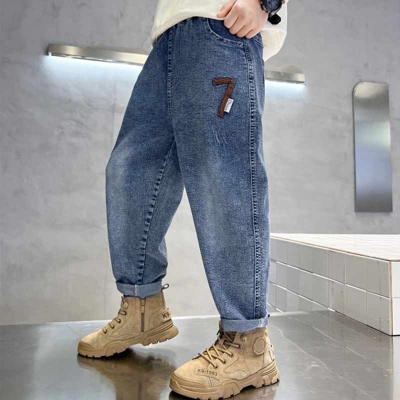 Boys' Jeans 2024 Spring and Autumn New Western Style Estic Medium and Big Children's Korean Style Pants Boys' Jeans