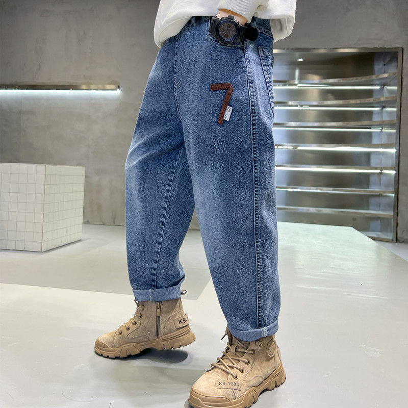 Boys' Jeans 2024 Spring and Autumn New Western Style Estic Medium and Big Children's Korean Style Pants Boys' Jeans