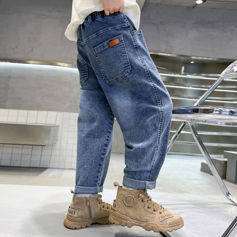 Boys' Jeans 2024 Spring and Autumn New Western Style Estic Medium and Big Children's Korean Style Pants Boys' Jeans