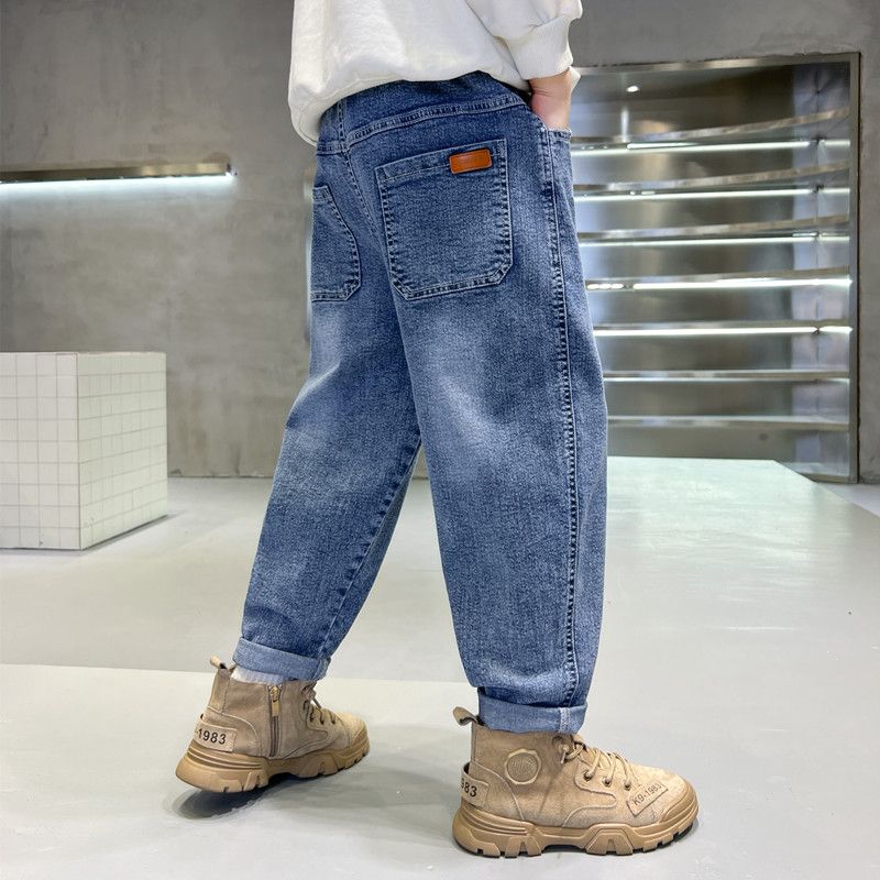 Boys' Jeans 2024 Spring and Autumn New Western Style Estic Medium and Big Children's Korean Style Pants Boys' Jeans