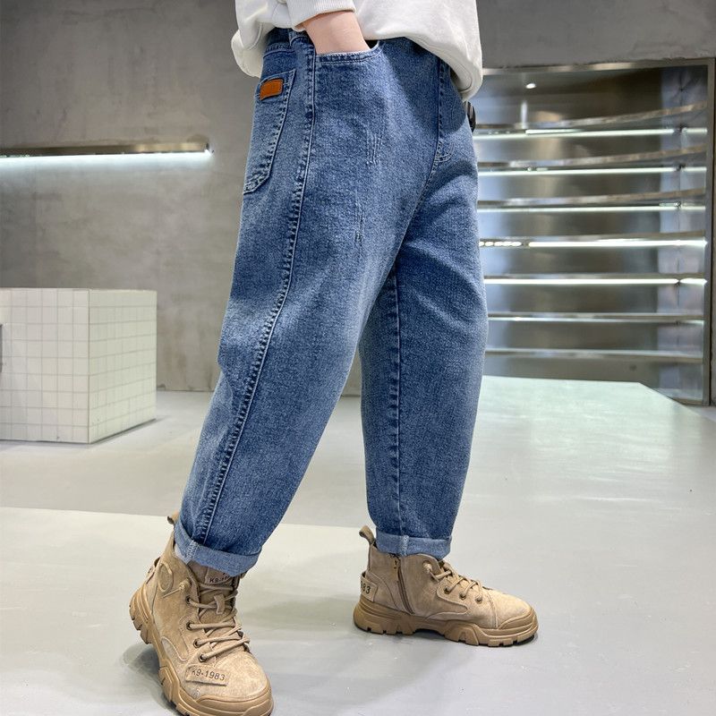 Boys' Jeans 2024 Spring and Autumn New Western Style Estic Medium and Big Children's Korean Style Pants Boys' Jeans