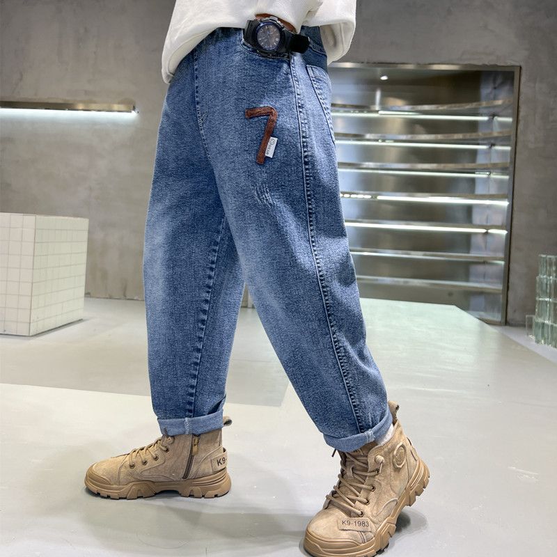 Boys' Jeans 2024 Spring and Autumn New Western Style Estic Medium and Big Children's Korean Style Pants Boys' Jeans