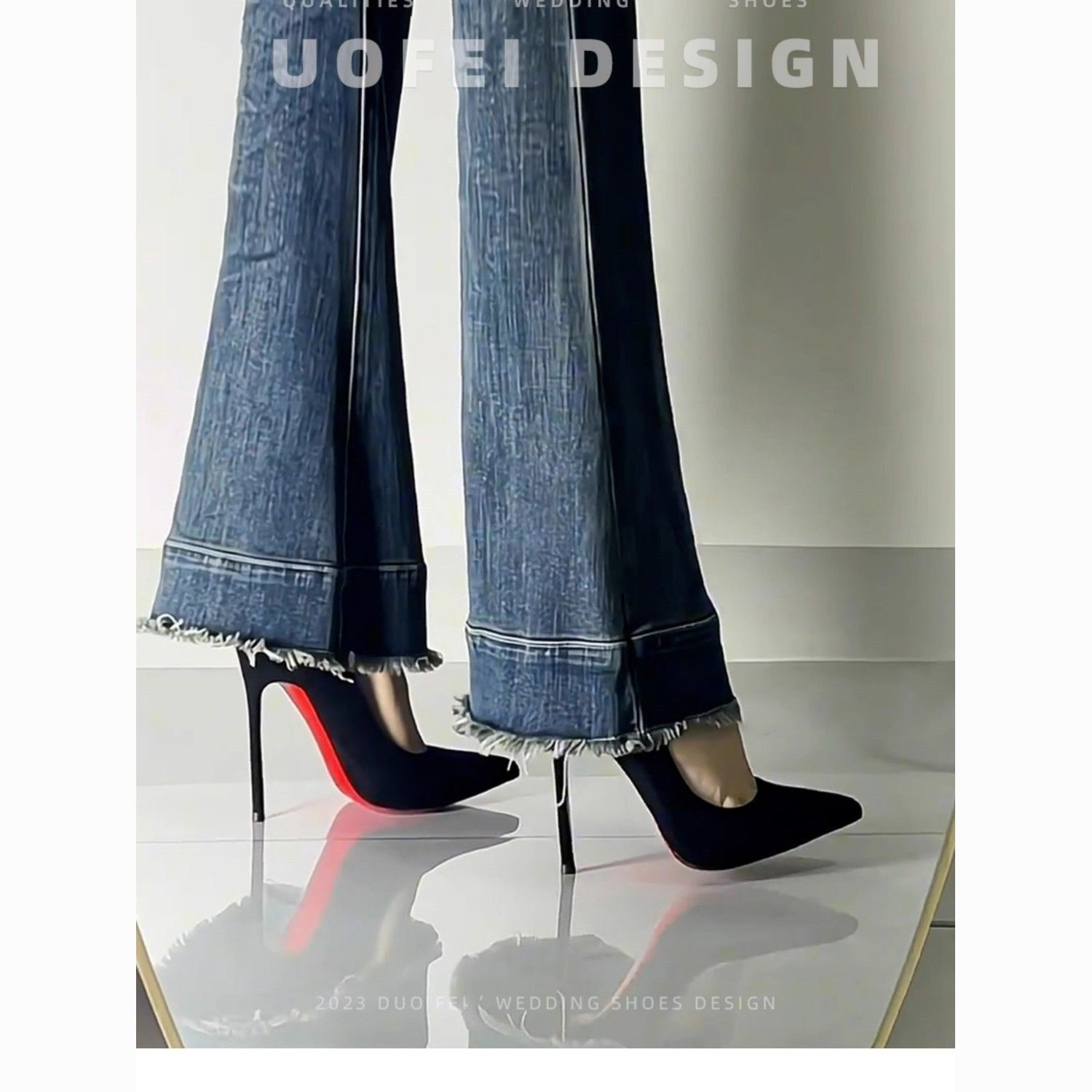 [first order straight down] black and red background high heels women‘s stiletto heel temperament sexy all-matching commuter suede professional shoes