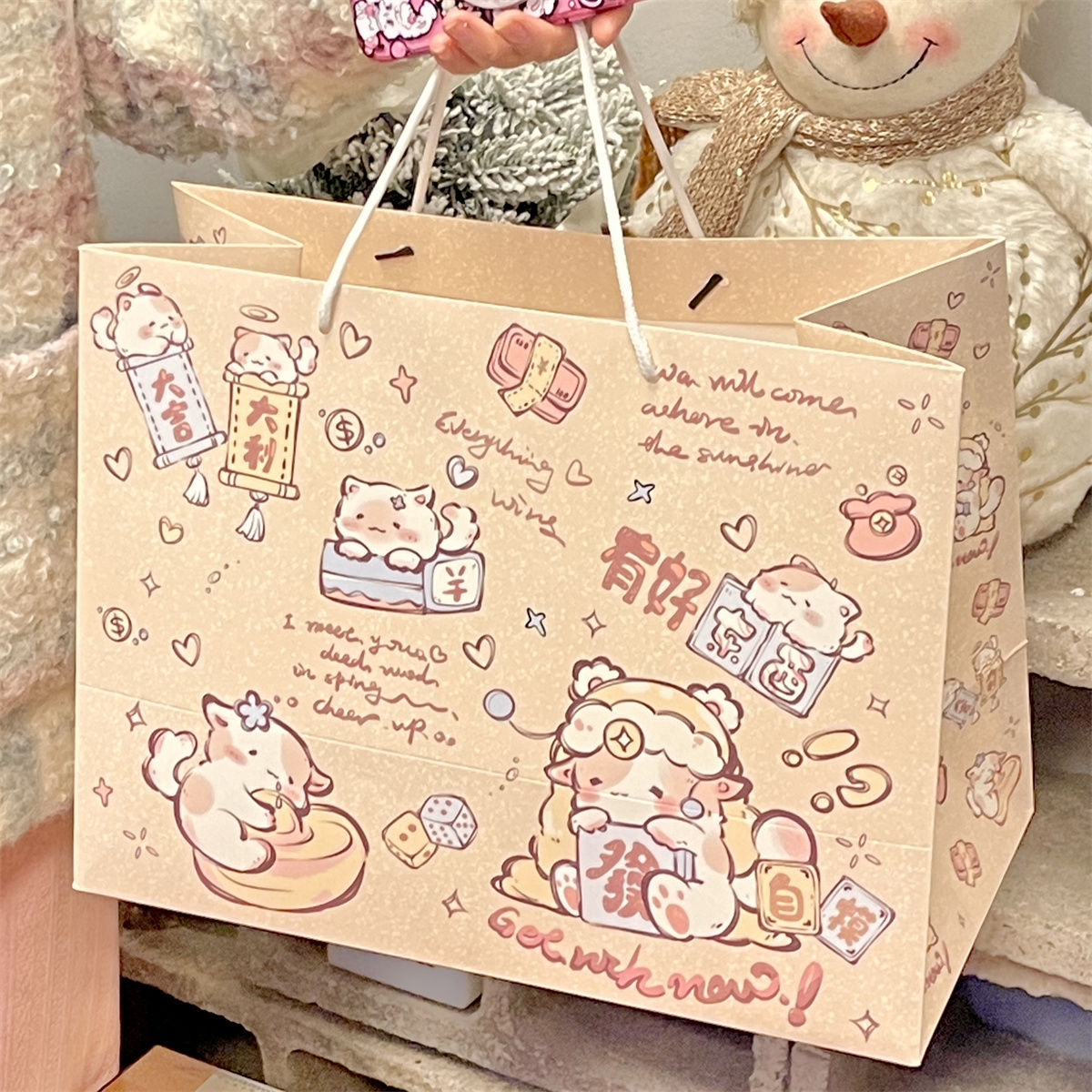 ins cute graffiti kitten exquisite gift bag good-looking large capacity holiday birthday gift packaging buggy bag