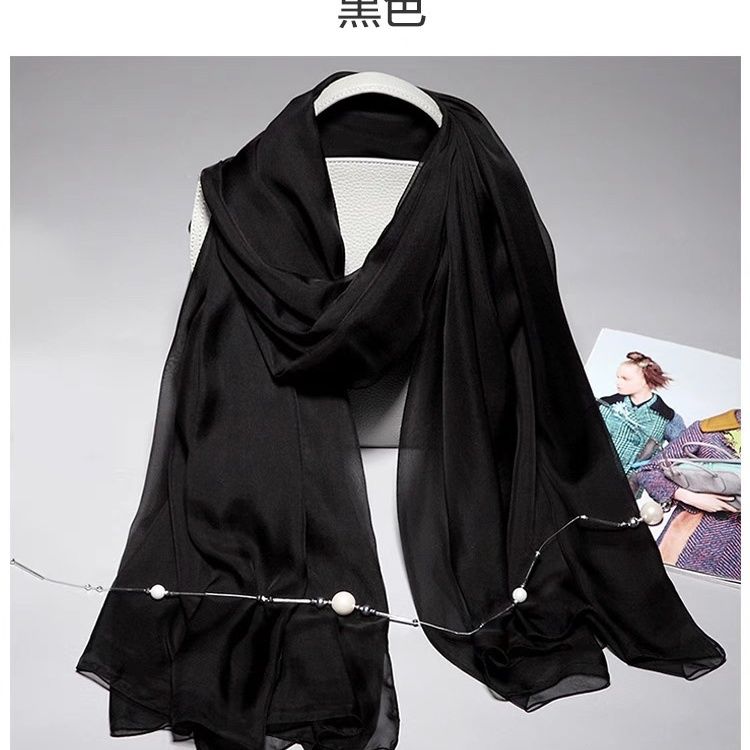 classic satin mulberry silk scarf headscarf decorative scarf shawl black all-match spring and summer monochrome