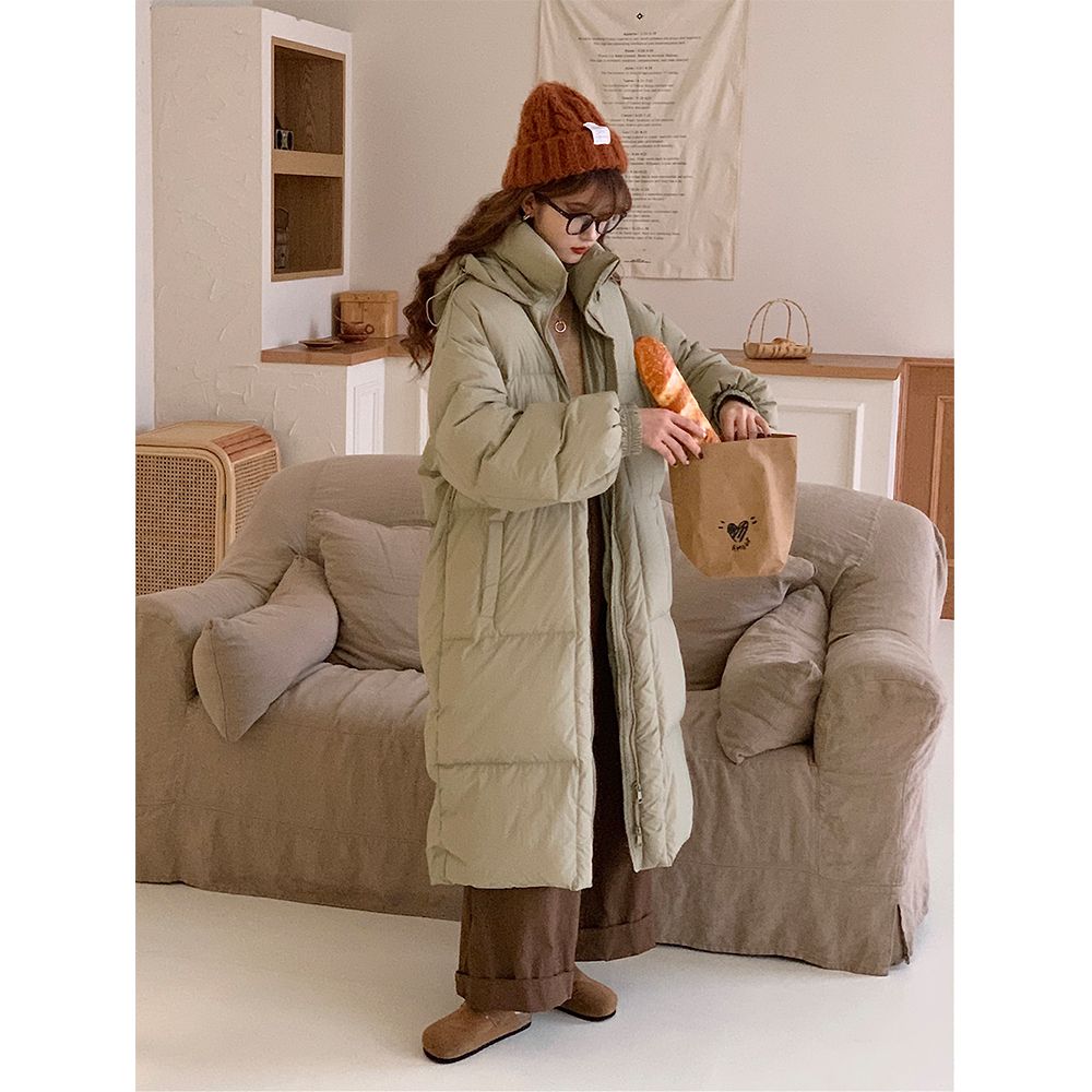 [winter buying] thickened hooded down jacket women‘s new loose over knee long white duck down winter 2024