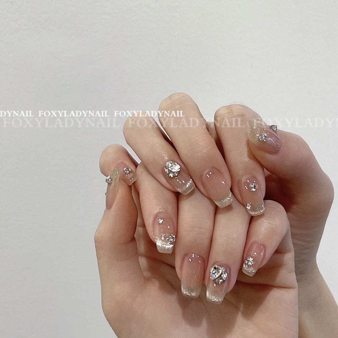 handmade manicure wear nail french  eye crystal diamond flash nude color diamond-embedded temperament autumn and winter high-grade light luxury