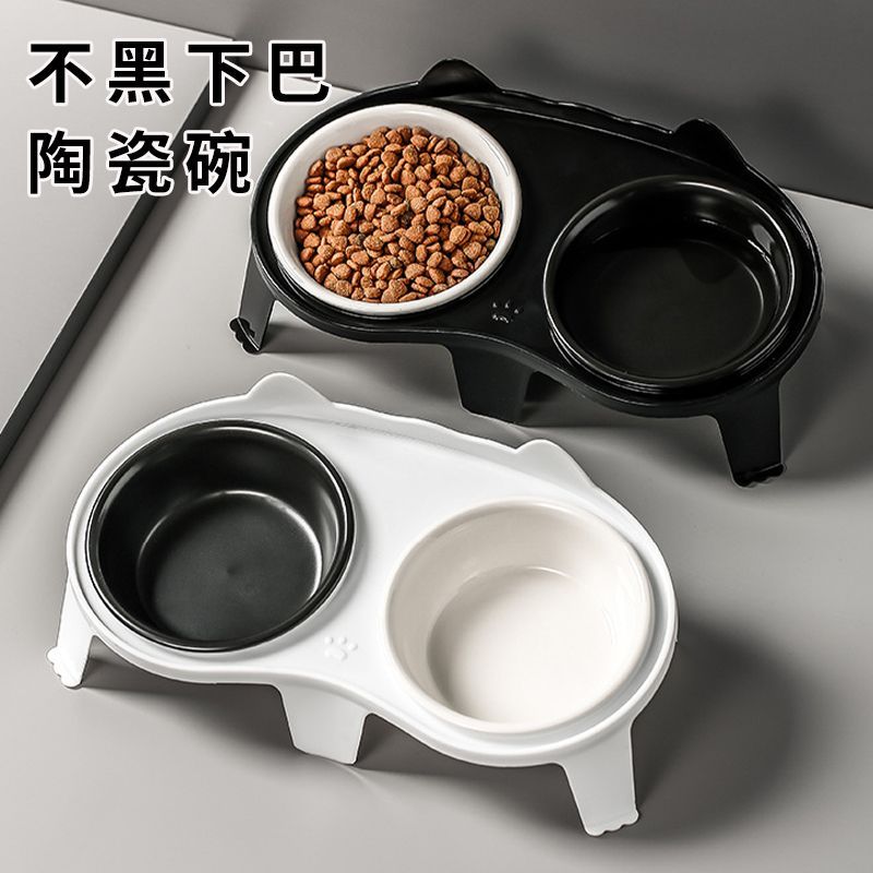 cat bowl cat food holder ceramic black neck protection anti-black chin anti-tumble oblique mouth drinking bowl cat food bowl rice bowl dog bowl