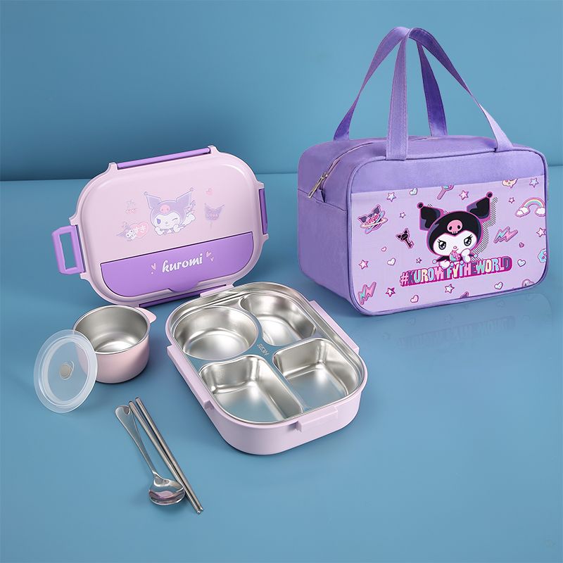 four-grid lunch box only for pupils lunch box female 304 food grade children‘s cartoon lunch box separated anti-scald insulation