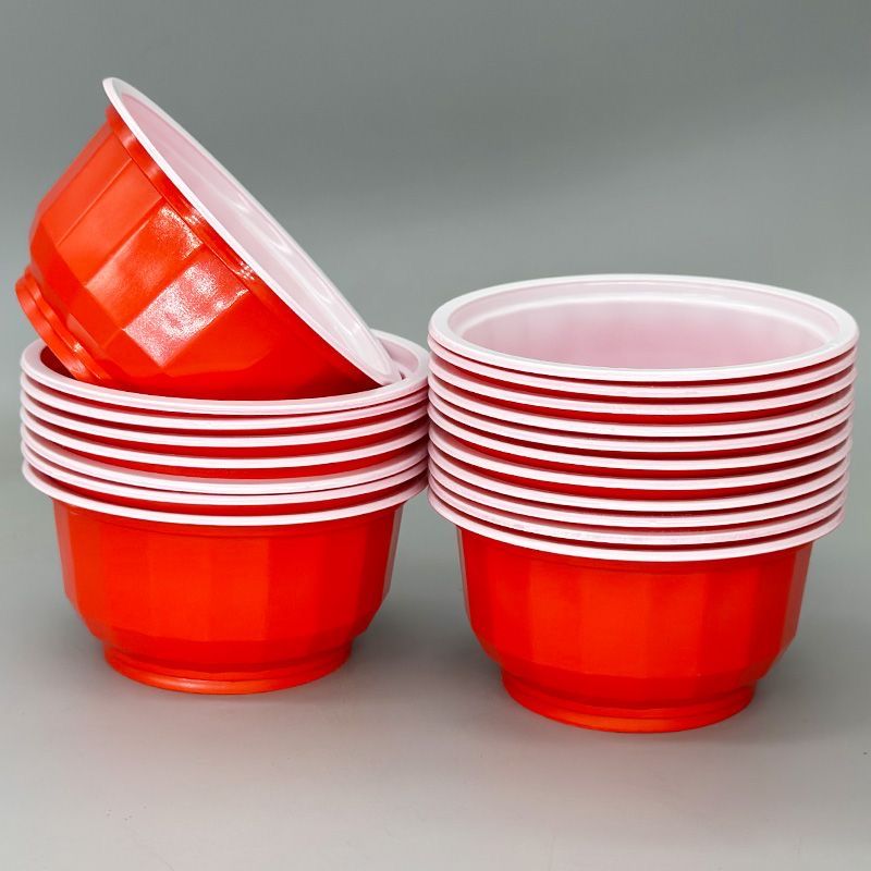 thickened disposable plastic red bowl festive red household wedding tableware wedding banquet bowl chopsticks round environmental protection