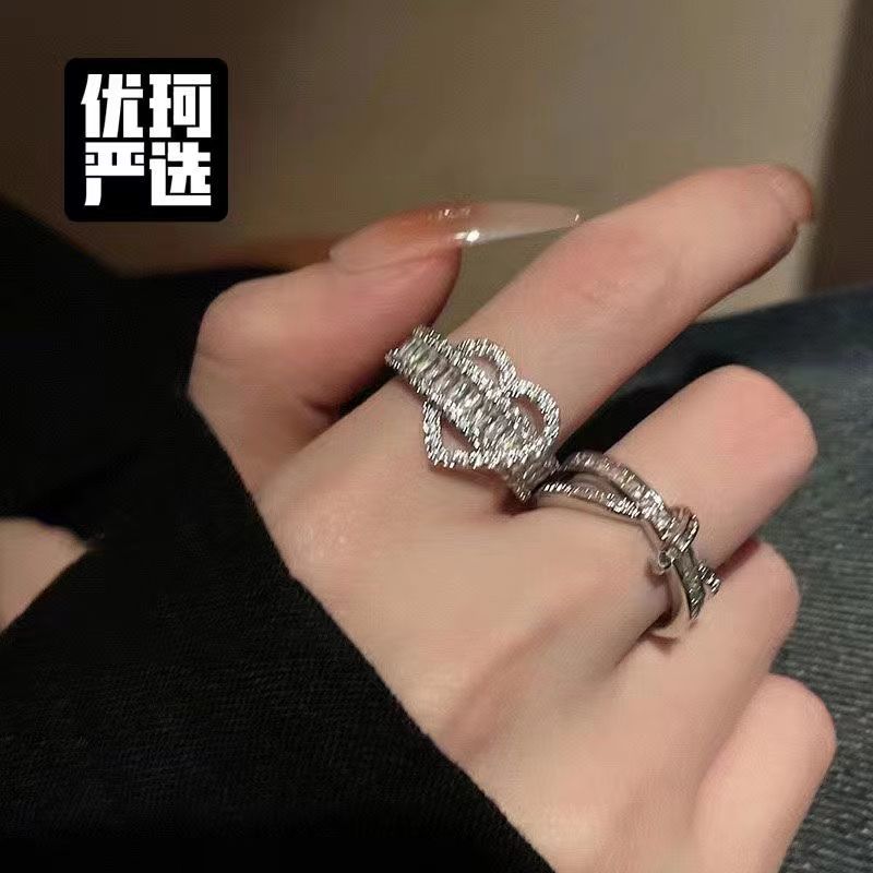 zircon ring female xingx ins niche normcore bag index finger ring light luxury exquisite open adjustable ring classic style